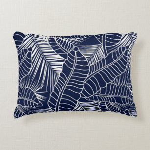 Tropisches Blatt, marineblau Dekokissen