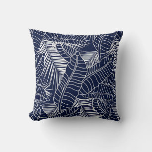 Tropisches Blatt, marineblau Kissen