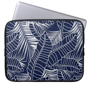 Tropisches Blatt, marineblau Laptopschutzhülle