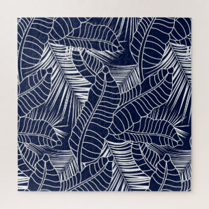 Tropisches Blatt, marineblaue Hintergrund Puzzle