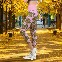 Tropisches Blatt Monstera Rosa Grün Capri Leggings