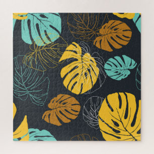 Tropisches Blatt Vintage Tapetenmuster Puzzle