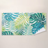 Tropisches Blattdesign mit grüner/blauer Palme und Badehandtuch (Badehandtuch)