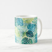 Tropisches Blattdesign mit grüner/blauer Palme und Kaffeetasse (VorderseiteRechts)