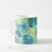 Tropisches Blattdesign mit grüner/blauer Palme und Kaffeetasse (Vorderseite Links)