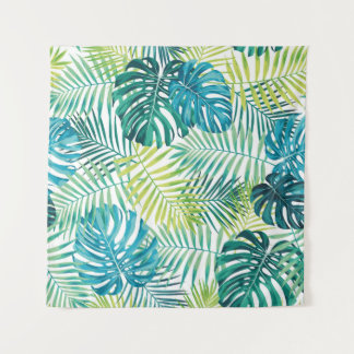 Tropisches Blattdesign mit grüner/blauer Palme und Wandteppich