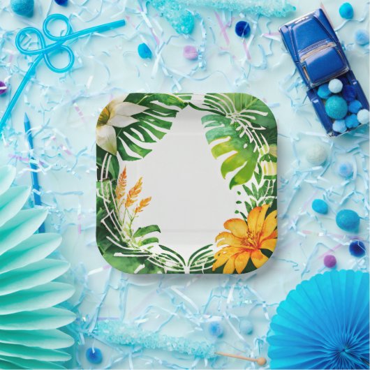 Tropisches Blätter Aquarellfarben Set Pappteller (Party)