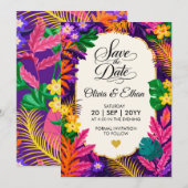 Tropisches Blätter Blumen-Design Save The Date (Vorne/Hinten)