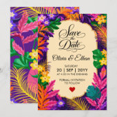 Tropisches Blätter Blumen-Design Save The Date (Vorne/Hinten)
