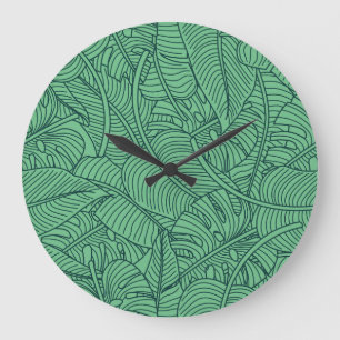 Tropisches Blätter-Blumenmuster Große Wanduhr