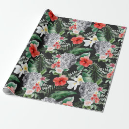 Tropisches Blätter Leoparden Blumenpapier Geschenkpapier