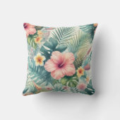 Tropisches Blätter mit Blumen und Palmen Kissen (Rückseite)