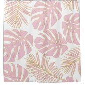 Tropisches Blätter mit rosa und goldenen Monstera Duschvorhang (Vorderseite)