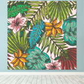 Tropisches Blätter-Muster - Boho-Blumendekor Leinwanddruck (Insitu (Holzboden))