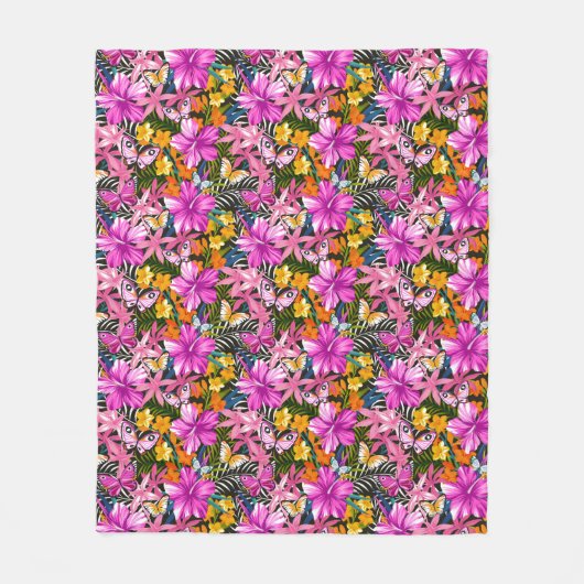 Tropisches Blätter und Blumen Fleecedecke (Vorderseite)