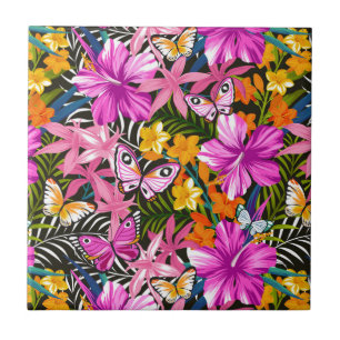 Tropisches Blätter und Blumen Fliese