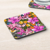 Tropisches Blätter und Blumen Getränkeuntersetzer (Linke Seite)