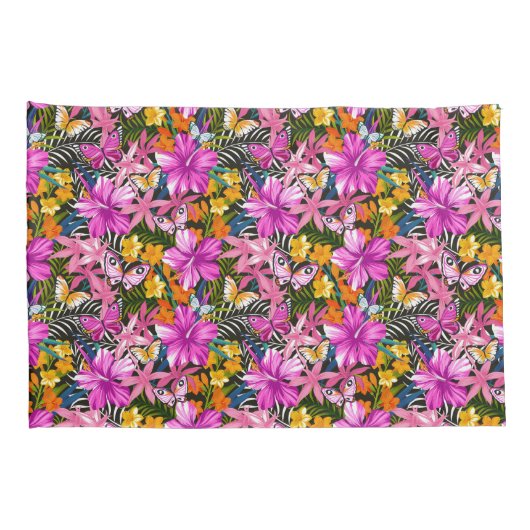 Tropisches Blätter und Blumen Kissenbezug (Rückseite-Rechts)