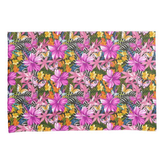 Tropisches Blätter und Blumen Kissenbezug (Vorderseite-Rechts)