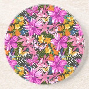 Tropisches Blätter und Blumen Sandstein Untersetzer