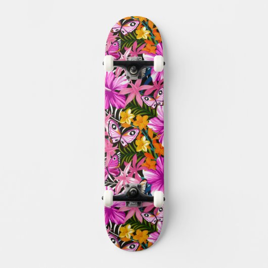 Tropisches Blätter und Blumen Skateboard (Vorderseite)