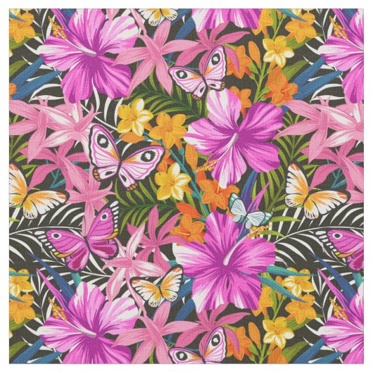 Tropisches Blätter und Blumen Stoff (Nahaufnahme)