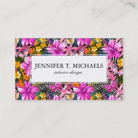 Tropisches Blätter und Blumen Visitenkarte (Vorderseite)