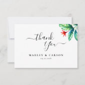 Tropisches Blättergrün Leaf Moderne Hochzeit Dankeskarte (Vorderseite)