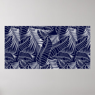tropisches Blattmuster auf marineblau Hintergrund Poster