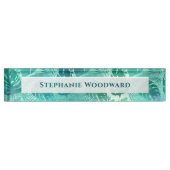 Tropisches Blattmuster Blau Grün Namensplakette (Vorderseite)