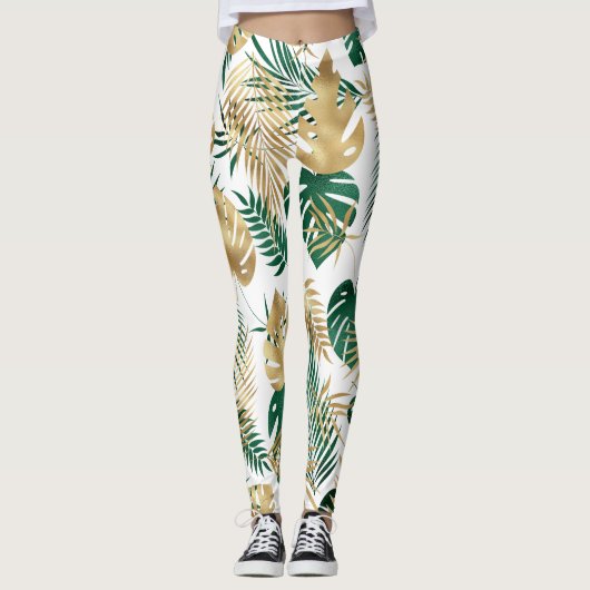 Tropisches Blattmuster Leggings (Vorderseite)