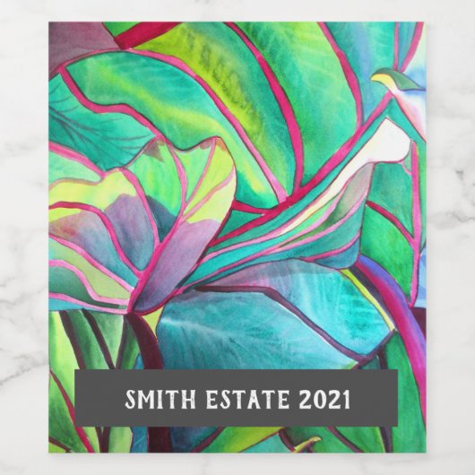 Tropisches Blattweinlabel Weinetikett (Einzelnes Label)