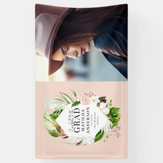 Tropisches Blattwerk-Foto-Graduierungsparty Banner (Vertikal)