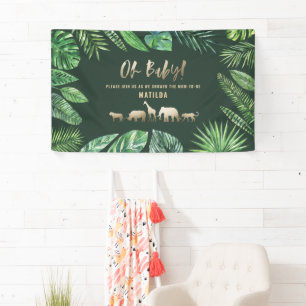 Tropisches Blattwerk + Goldtiere Babydusche Party Banner