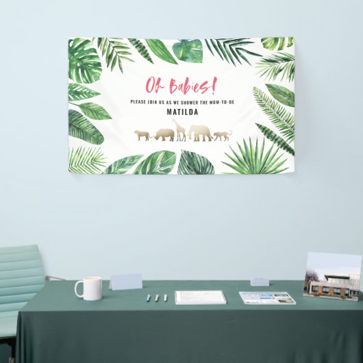 Tropisches Blattwerk + Goldtiere Babydusche Party Banner (Messeveranstaltung)