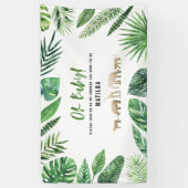 Tropisches Blattwerk + Goldtiere Babydusche Party Banner (Vertikal)