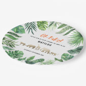 Tropisches Blattwerk + Goldtiere Babydusche Party Pappteller (Schrägansicht)