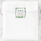 Tropisches Blattwerk + Goldtiere Babydusche Party Quadratischer Aufkleber (Tasche)