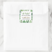 Tropisches Blattwerk + Goldtiere Babydusche Party Quadratischer Aufkleber (Tasche)