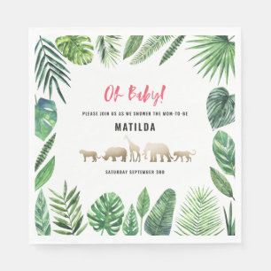 Tropisches Blattwerk + Goldtiere Babydusche Party Serviette