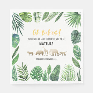 Tropisches Blattwerk + Goldtiere Babydusche Party Serviette