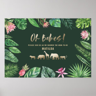 Tropisches Blattwerk + Goldtiere, zwei Babyduschen Poster