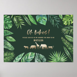 Tropisches Blattwerk + Goldtiere, zwei Babyduschen Poster