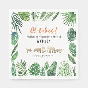 Tropisches Blattwerk + Goldtiere, zwei Babyduschen Serviette
