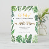 Tropisches Blattwerk und goldene Tiere Babydusche (Stehend Vorderseite)