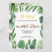 Tropisches Blattwerk und goldene Tiere Babydusche (Vorne/Hinten)