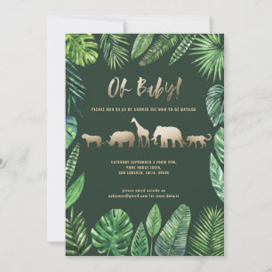 Tropisches Blattwerk und goldene Tiere Babydusche