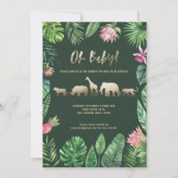 Tropisches Blattwerk und goldene Tiere Babydusche