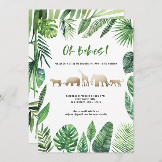 Tropisches Blattwerk und goldene Tiere mit zwei Ba (Vorne/Hinten)