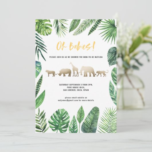 Tropisches Blattwerk und goldene Tiere mit zwei Ba (Stehend Vorderseite)